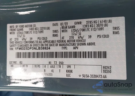 2022 Ford Bronco Black Diamond z USA, uszkodzony, nr VIN 1FMEE5DP3NLB38824
